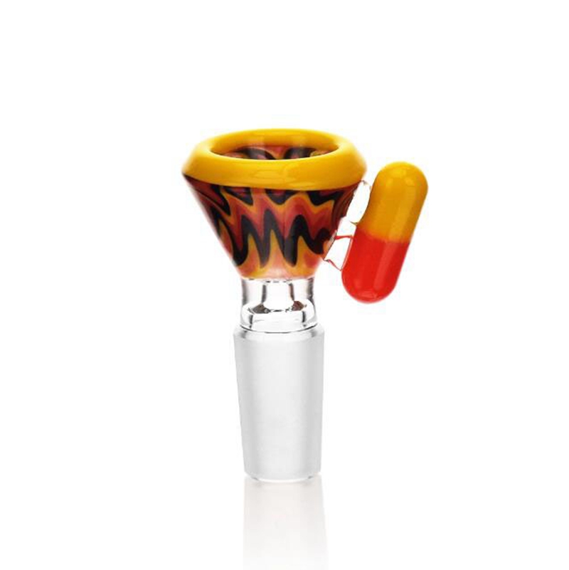 Coloré Perruque Wag Verre Fumer 14 MM 18 MM Mâle Joint Herb Tabac Filtre Bol Plates-formes Pétrolières Portable Pilule Poignée Style Bubbler Pipe À Eau Bong DownStem Titulaire DHL