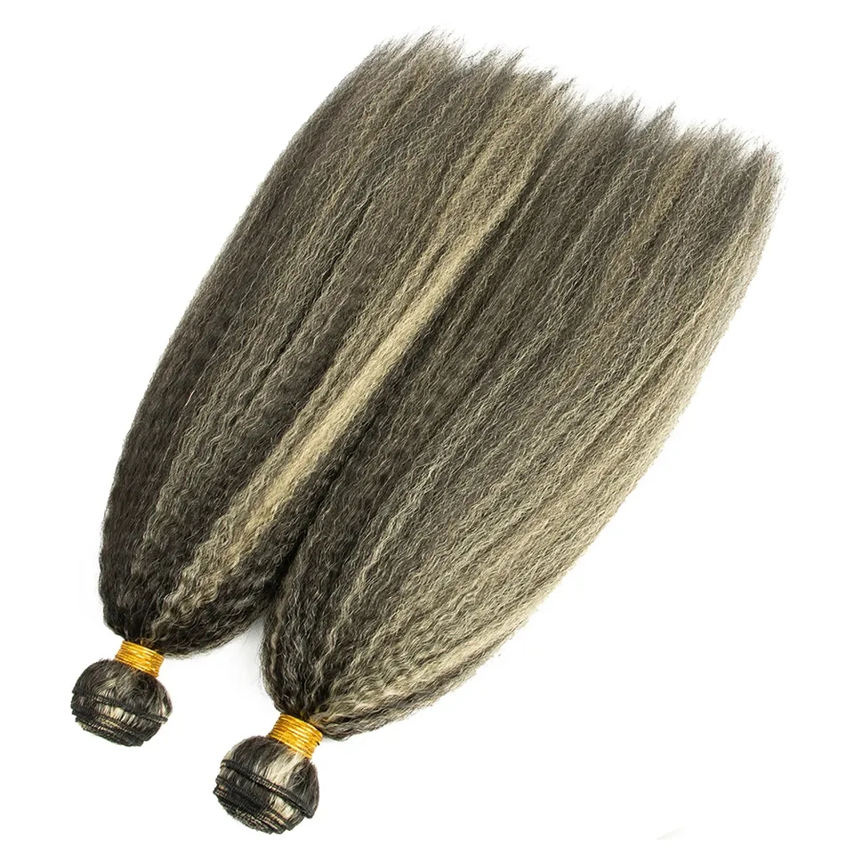 Salt and pepper color gray human hair weaving, 12A Double Drawn Piano Color dirty grey Raw Kinky curly Straight Bundles 100g/pack 