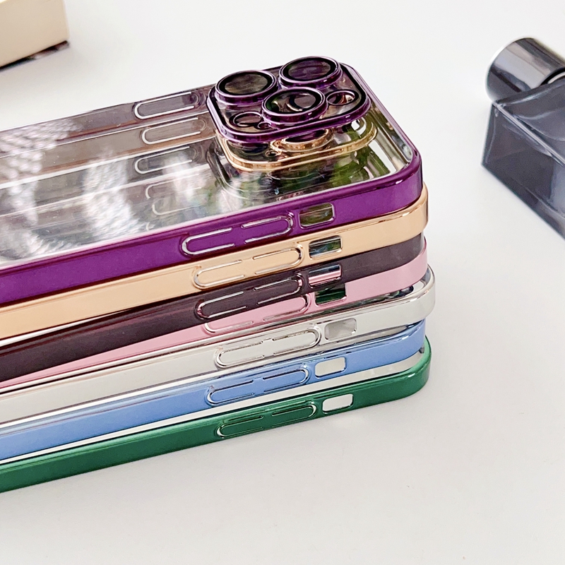 카메라 렌즈 보호기 크롬 화 된 하드 케이스는 iPhone 15 14 Pro Max 13 12 11 X XR XS 럭셔리 패션 명확한 투명 플라스틱 PC 도금 금속 충격 방지 전화 커버