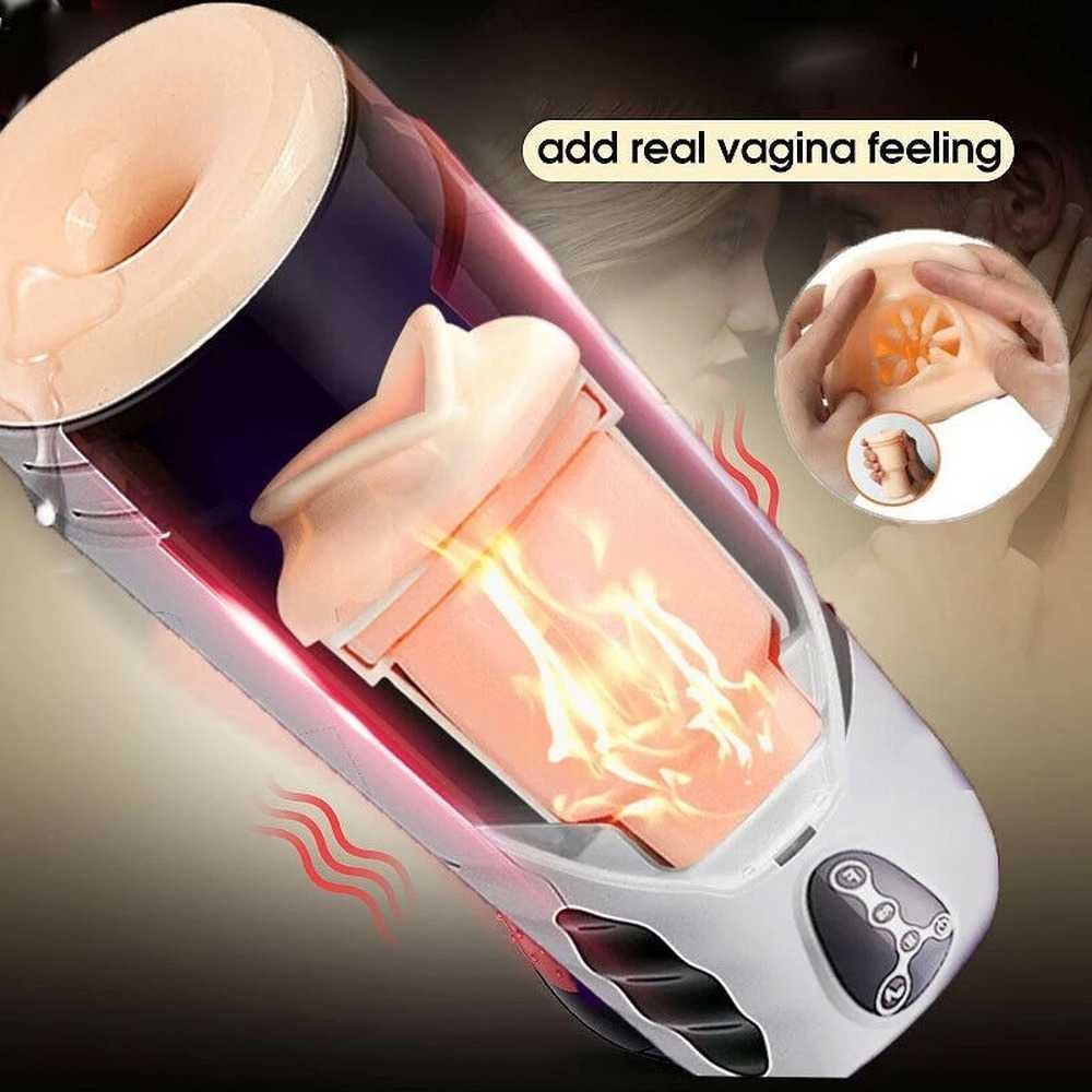 Fully Automatic Male Masturbator Cup Telescopic Sucking Machine Heating Blowjob Real Vagina for Men Aircraft