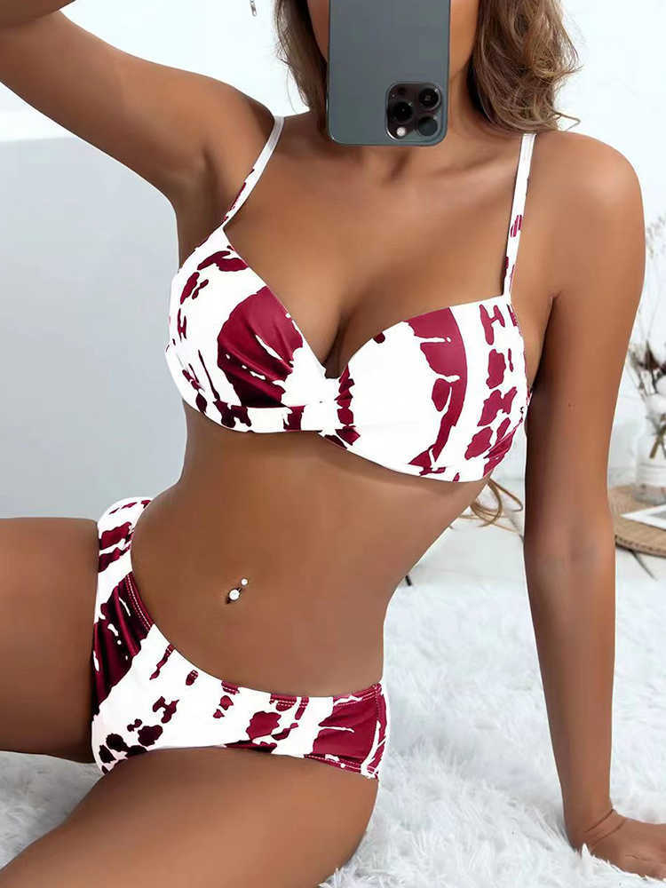 2023 Nieuwe Sexy Tie Dye Push Up Set Hoge Taille Dames Badmode Tweedelige Bikini Strand P230530