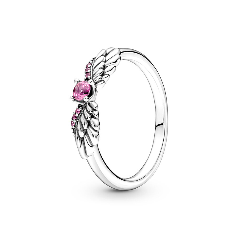 925 anéis de prata Pena, flor transparente de flor Asas de angelas brilhantes Pandora Original Jewelry Fashion Gift Deliver