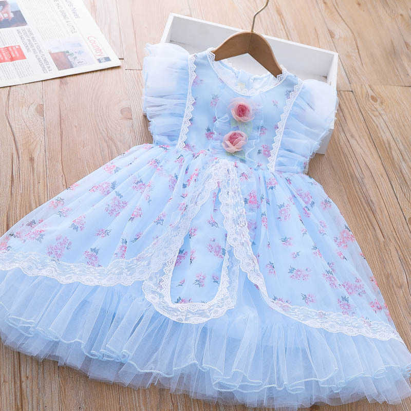 Flickans klänningar Girls Flower Dress 2023 Summer New Little Girl Super Fairy Sleeveless Mesh Princess Lorita Dress AA230531