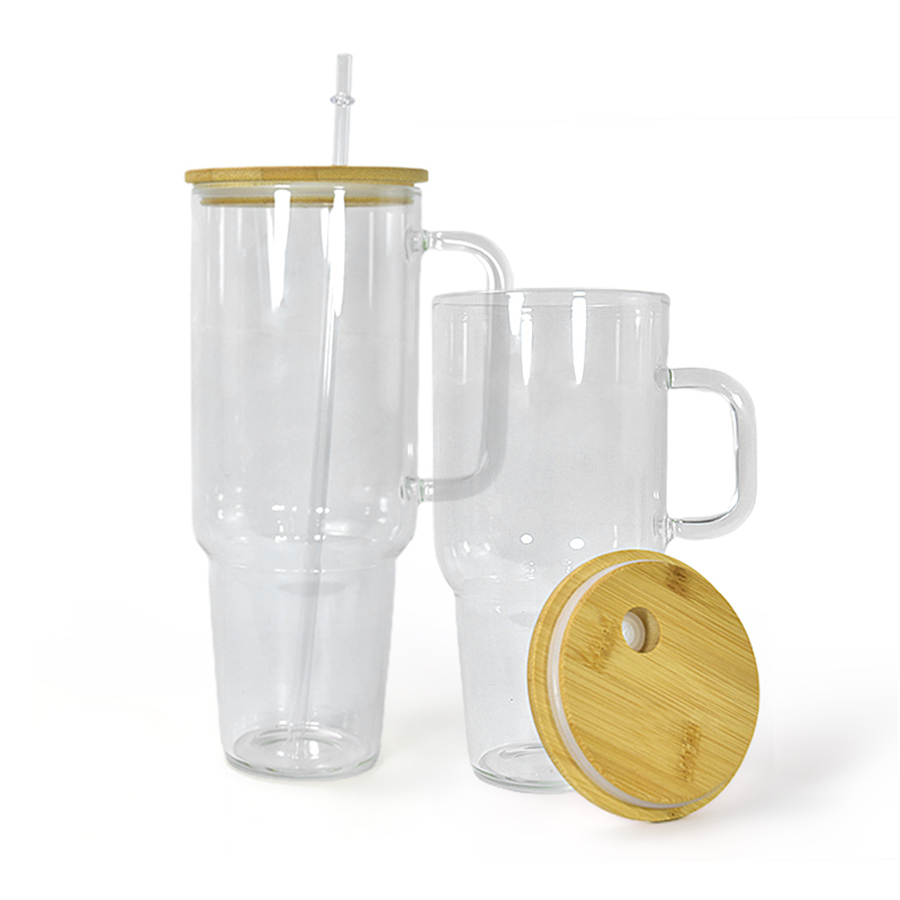 USA: s lager grossist 32oz/42oz sublimeringsglas mugg klar frostat glas vinglas med dricksglas med bambu lock och sugrör diy snabbt