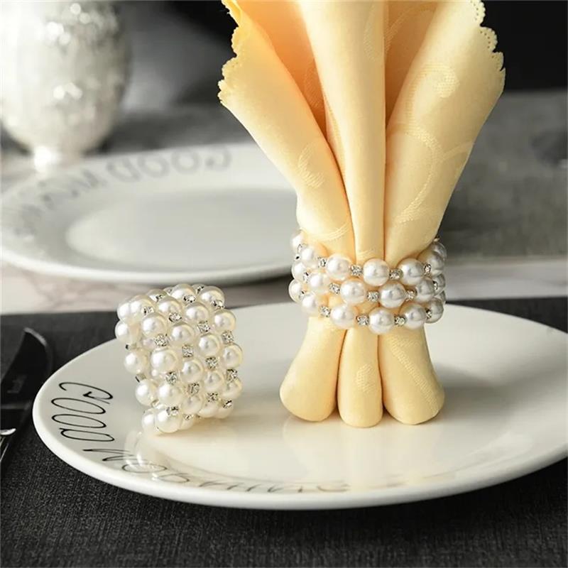 Creative Acrylique Blanc Perles Ronds De Serviette De Mariage Serviettes Boucle Partie Réception Table Décorations Fournitures