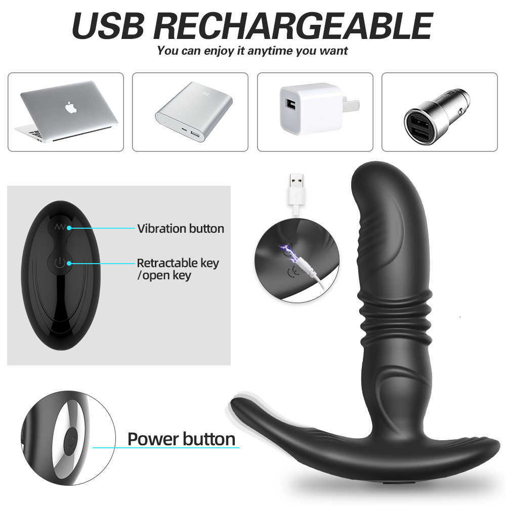 Silicone anal plug vibrador telecontrol massageador de próstata telescópico falso pênis vibrador homem masturbação adulto máquina