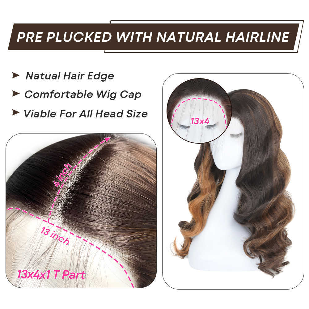 Body Wave Lace Front Pruiken Highlight Lace Frontal Wigs Synthetische Omber Blond / Rood Highlight Met Zwart Gekleurd Met Babyhaar 230524