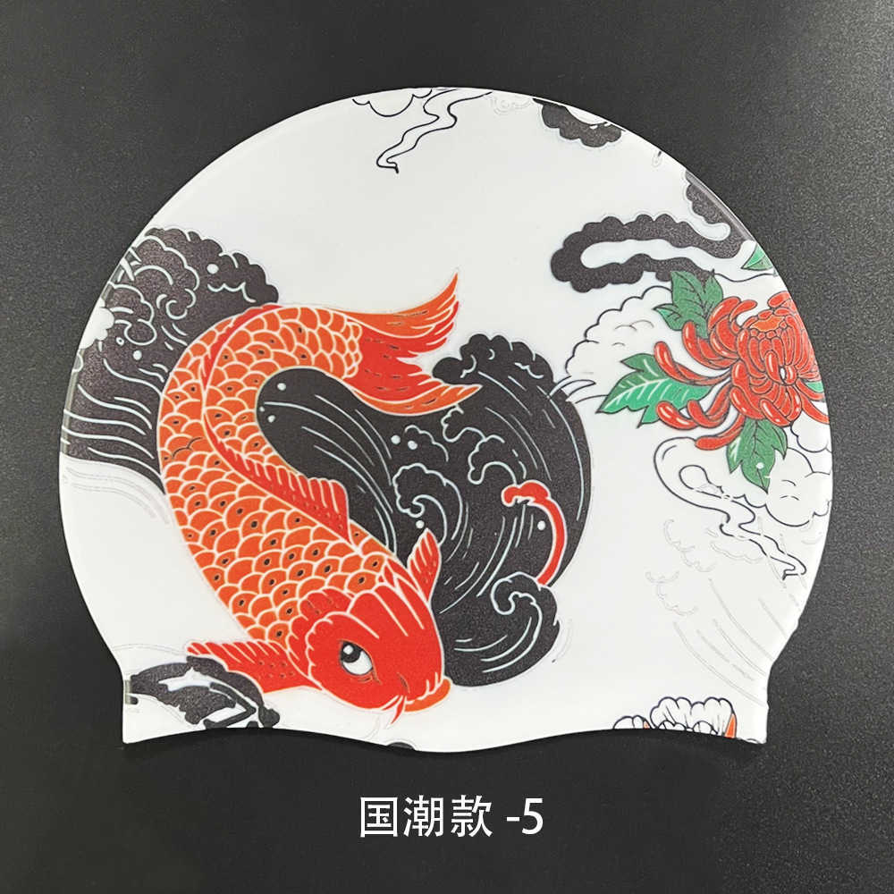Caps Çin tarzı yumuşak silikon çiçek karikatür hayvan ejderha Phoenix Baskı Su geçirmez yüzme şapkası P230531