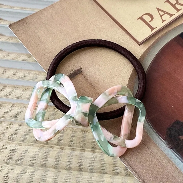 Hot Selling Fashion 5.3cm Floral Graceful Double Bow Knot Simple Ponytail Scrunchies High Elastic Rubber Band Hair Accessories