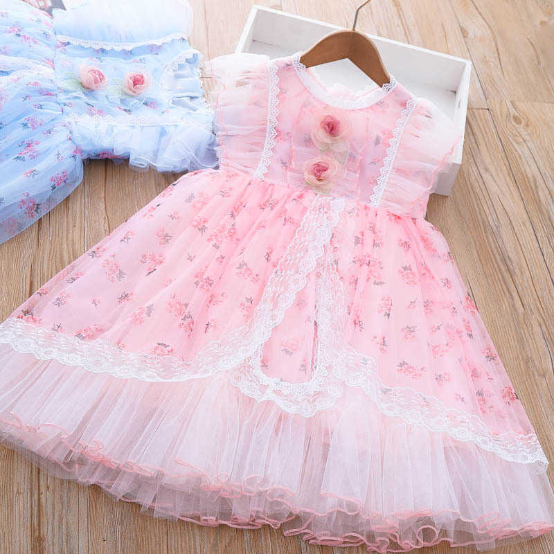 Flickans klänningar Girls Flower Dress 2023 Summer New Little Girl Super Fairy Sleeveless Mesh Princess Lorita Dress AA230531