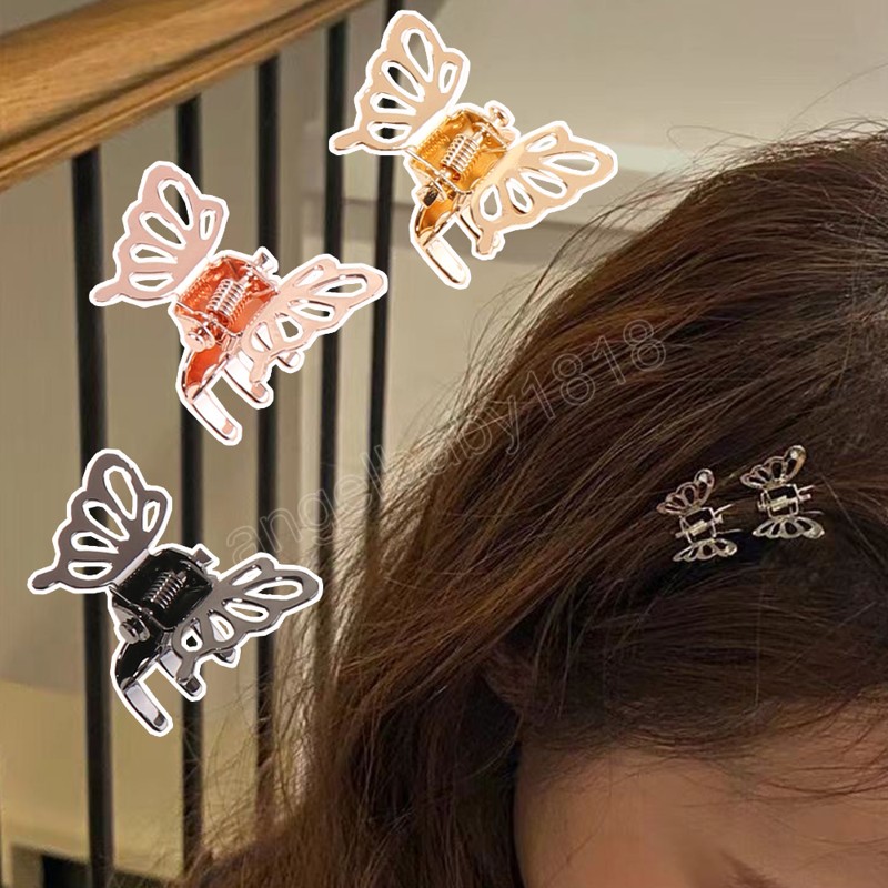 Hollowed Butterfly Small Grab Clip Solid Color All-Match Mini Metal Butterfly Hair Clip Ligloy Little Hair Claw Clip