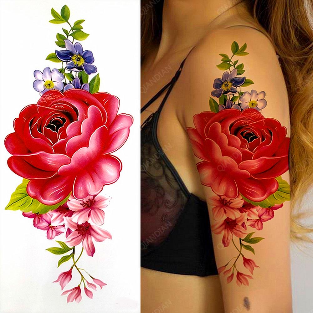 Tatuagens atacado 100 pçs tatuagem temporária adesivos 3d beleza flor lótus rosa ameixa bossom peônia corpo henna mandala tatoo feminino menina