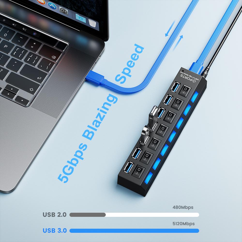 Hubs USB Hub USB Splitter 3 0 2.0 Extensor USB Switch MultiHub Concentrator Verschillende poorten extender met voeding voor MacBook PC