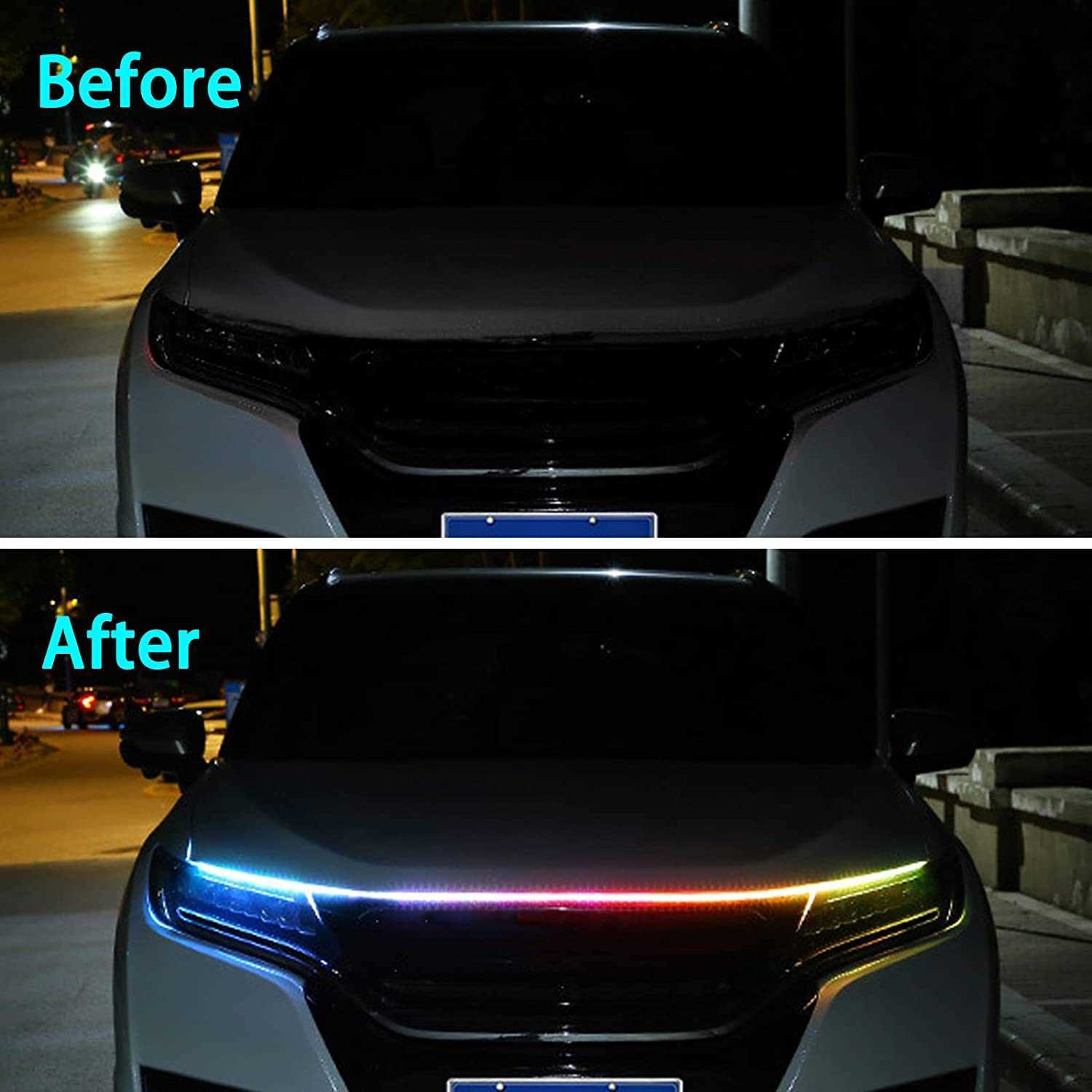 12V Car Led Lights Strip For Hood Flexible Car Engine Cover Decoration Headlight Universal Auto Daytime Running Lights