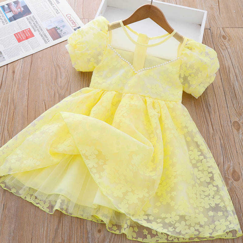 Flickans klänningar Girl Bubble Sleeve Dress 2023 Sommar Nya barn Puffy Princess Dress Party Dress for Kids Girl Flower Dresses For Weddings AA230531