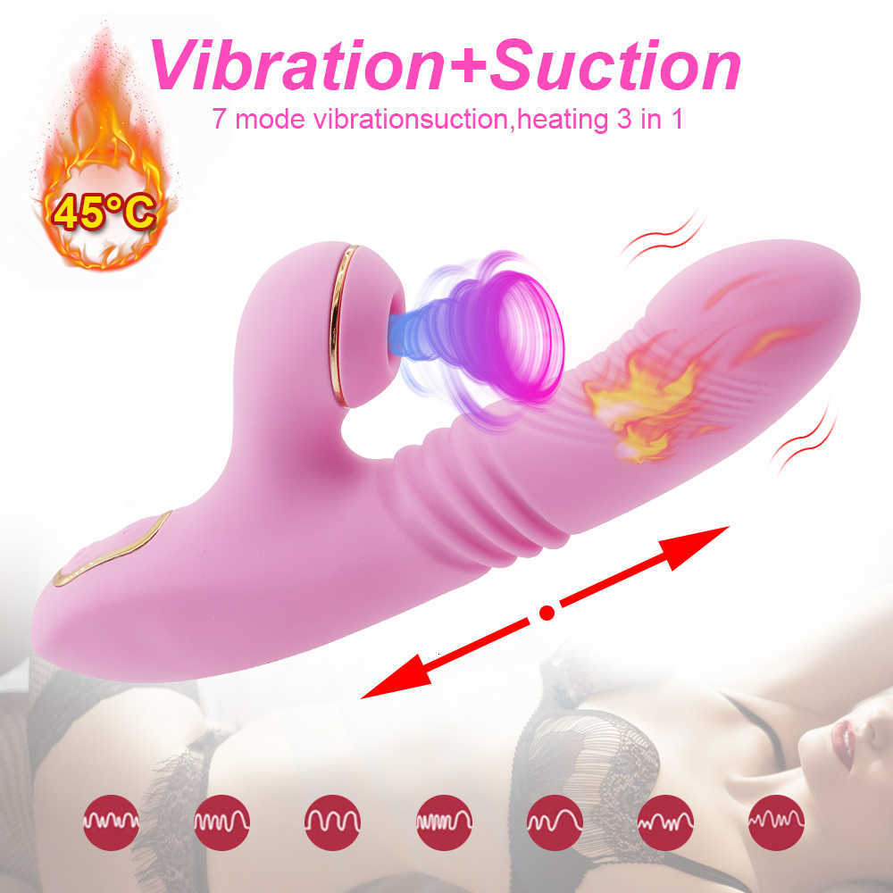 Telescopic Thrusting Sucking Vibrator for Woman Big Dildo Heating Clit Sucker Vagina Clitoris Stimulator Adult Machine