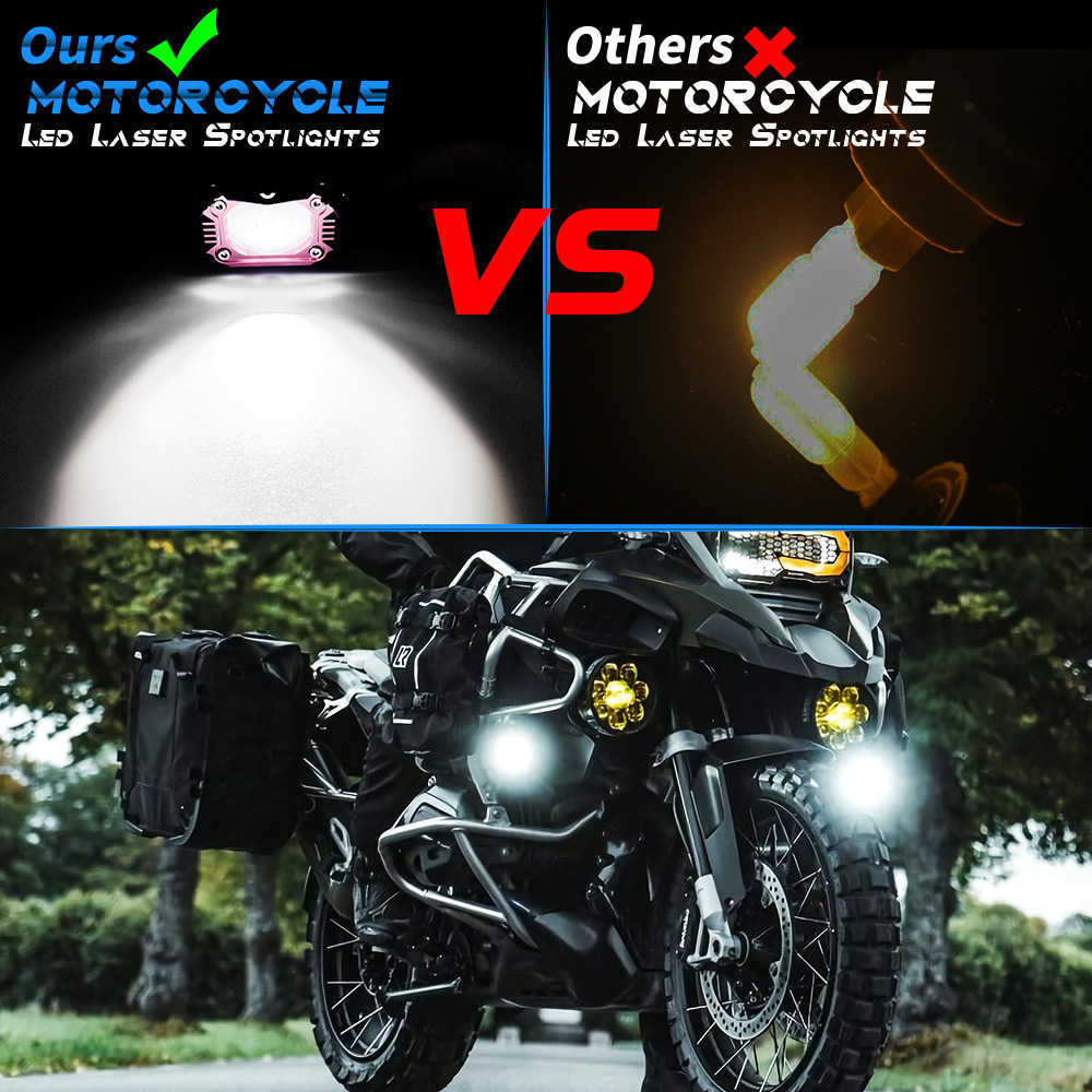 Nieuwe motorfiets Spotlight Car Fog Light 20W Witgele stroboscoop Laser Koplamp Modified LED Spotlight Koplamp Projectorlicht