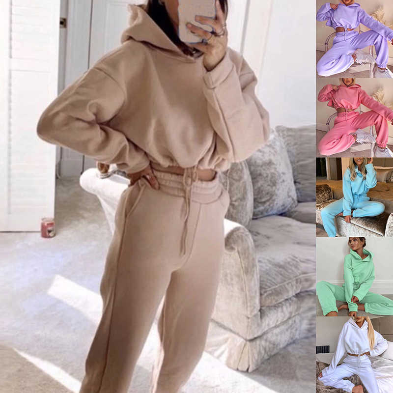 Tracksuits Women's Track Autumn Fashion Warm Sweatshirt Two Piece Large Solid Casual Hoodie Zipper Pants Set P230531