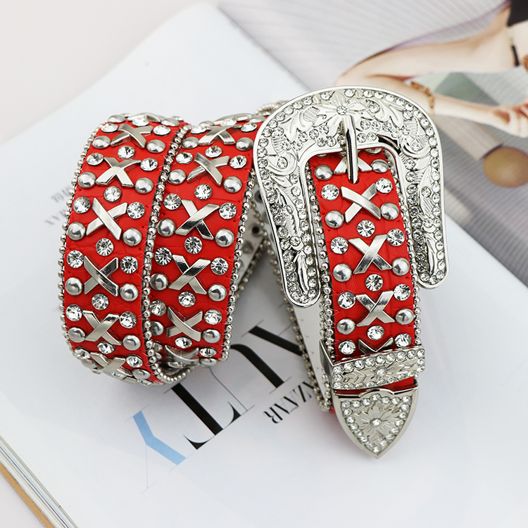 New trendy fashion designer casual chic stylish belt sparkling diamond rhinestone bling crocodile leather belt for woman adjustable pin buckle 110cm 33 inch 3.6 ft