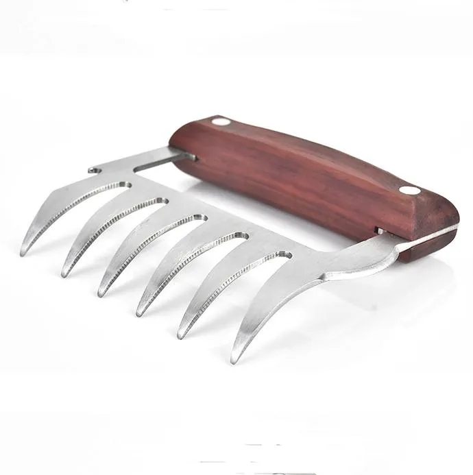 Metal Meat Claws Stainless Steel Meat Forks with Wooden Handle BBQ Meat Shredder Claws Kitchen Tools