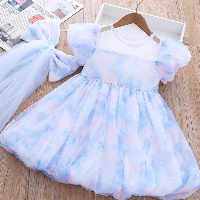 Robes de fille Nouvelles filles Boutique d'été Robe de princesse Gradient Kids Fashion Lantern Jupe Give Bow Tout Bébé Fille Vêtements Robe de mariée AA230531