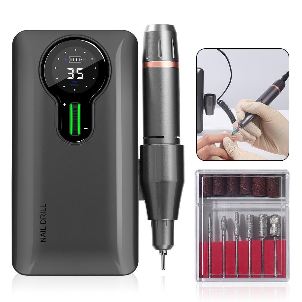 Drills Nail Drill Machine 35000 RPM Cordless Rechargeable Nail Machine Nail Gel Polisher for Manicure Machine Electric Nail Drill LCD