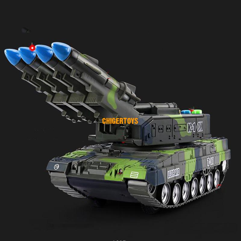 360 rotierendes Kinderspielzeug-Panzersimulationsmodell Tiger Militärpanzerraketen-Panzerautomodell klingendes leuchtendes Spielzeug Junge Geschenk