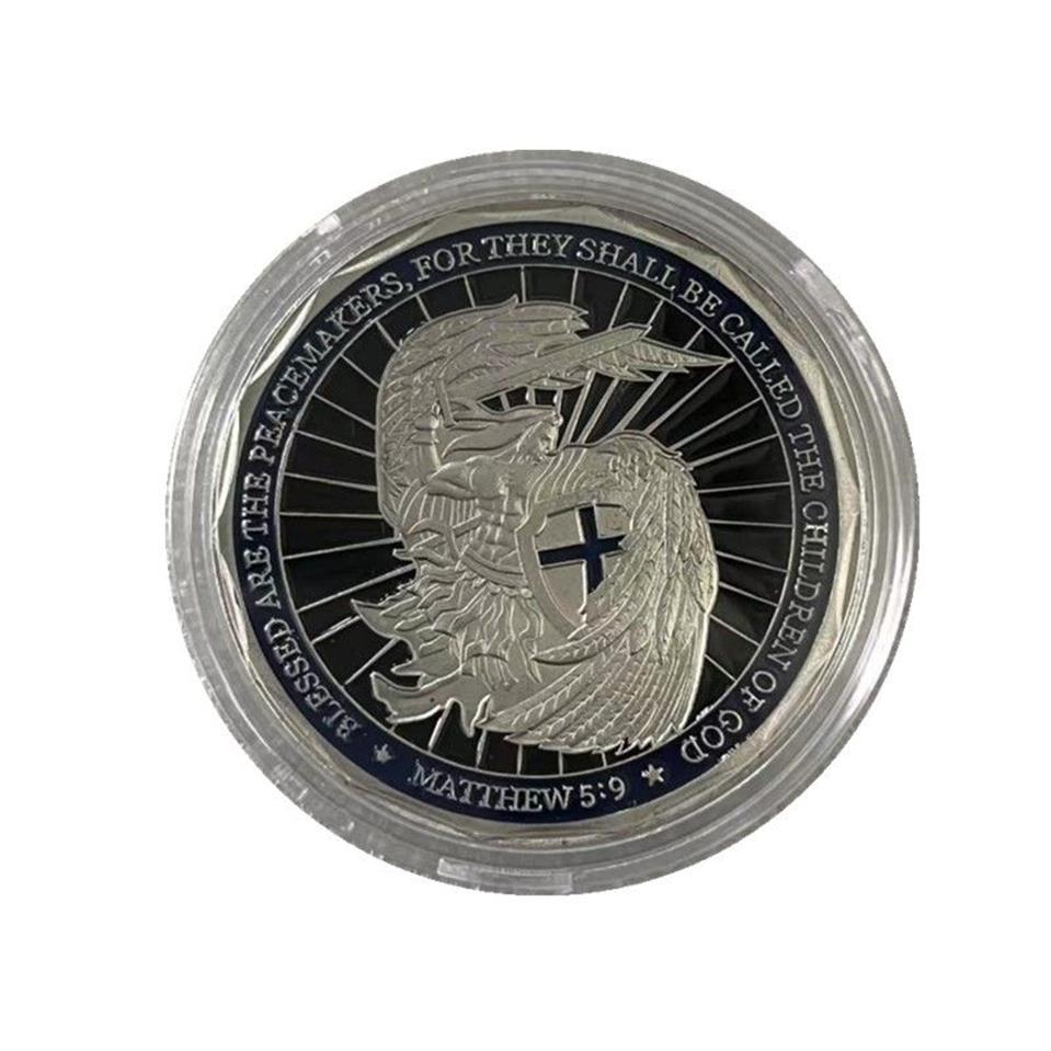 5 pz / lotto Saint NICHAEL Forze dell'ordine Sfida Moneta regalo Dio benedica la polizia Preghiera Moneta commemorativa placcata argento cx302T