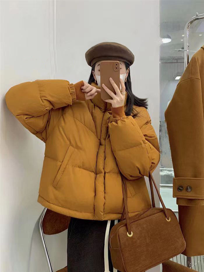 Female Winter Show White Cow Oil Fruit Green Zipper Bread Down Cotton Coat Thickened Warm Candy Short Cotton Coat Coat outdoor sports jacket Fashion