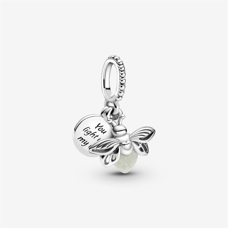 Ny ankomst 100% 925 Sterling Silver Glow-in-the-Dark Firefly Dangle Charm Fit Original European Charm Armband Fashion Jewelry AC283B