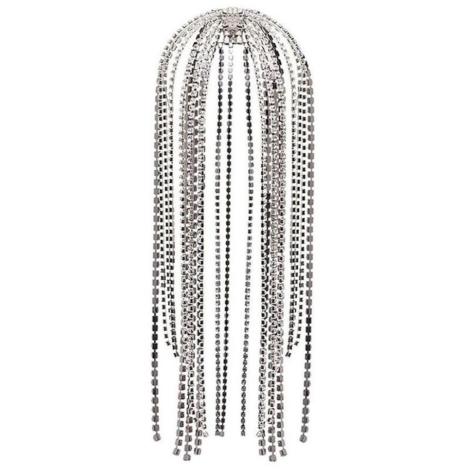 StoneFans Trendy Strass Haaraccessoires Ketting voor Vrouwen Sieraden Elegante Volledige Kristal Kwastje Haarbanden Lange Ketting Hoofddeksels W012127