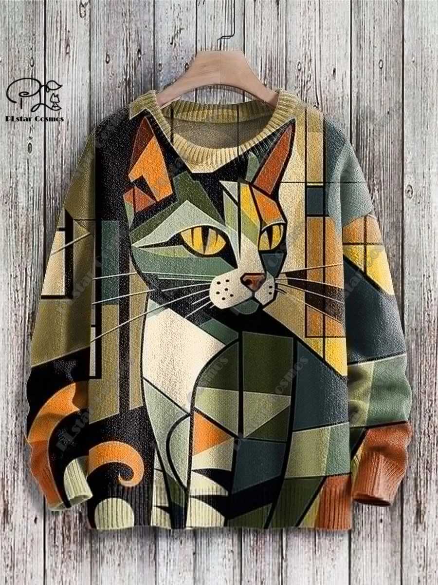 Men's Sweaters PLstar Cosmos new 3D printed animal series cute abstract funny cat pattern ugly sweater winter street casual unisexLF231114