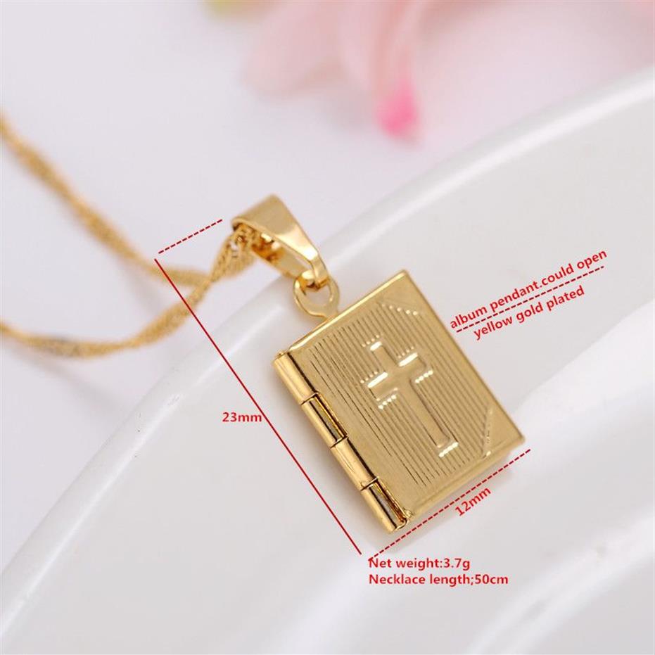Bible 18k Yellow Gold GF Box Open Pendant Necklace Chains Crosses Jewelry Christianity Catholicism Crucifix Religious2914