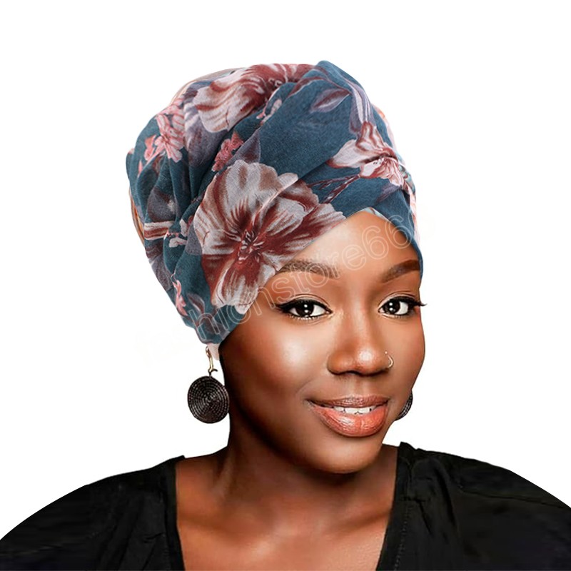 Nouveau femmes haut noeud Bandana Turban cravate Bonnet fleur imprimé tête enveloppement Stretch cheveux longs écharpe Bandanas casquette inde musulman chapeaux