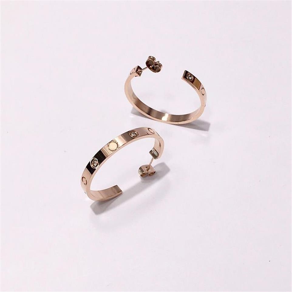 Titanium staal gouden hoepel oorbellen stud oorbel voor vrouw prachtige eenvoudige mode C diamanten ring dame oorbellen sieraden gift221q