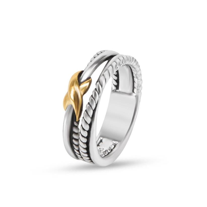 Ring tweekleurige kruisring vrouwelijke mode vergulde 18k zwarte Thaise zilveren sieraden Rings2238