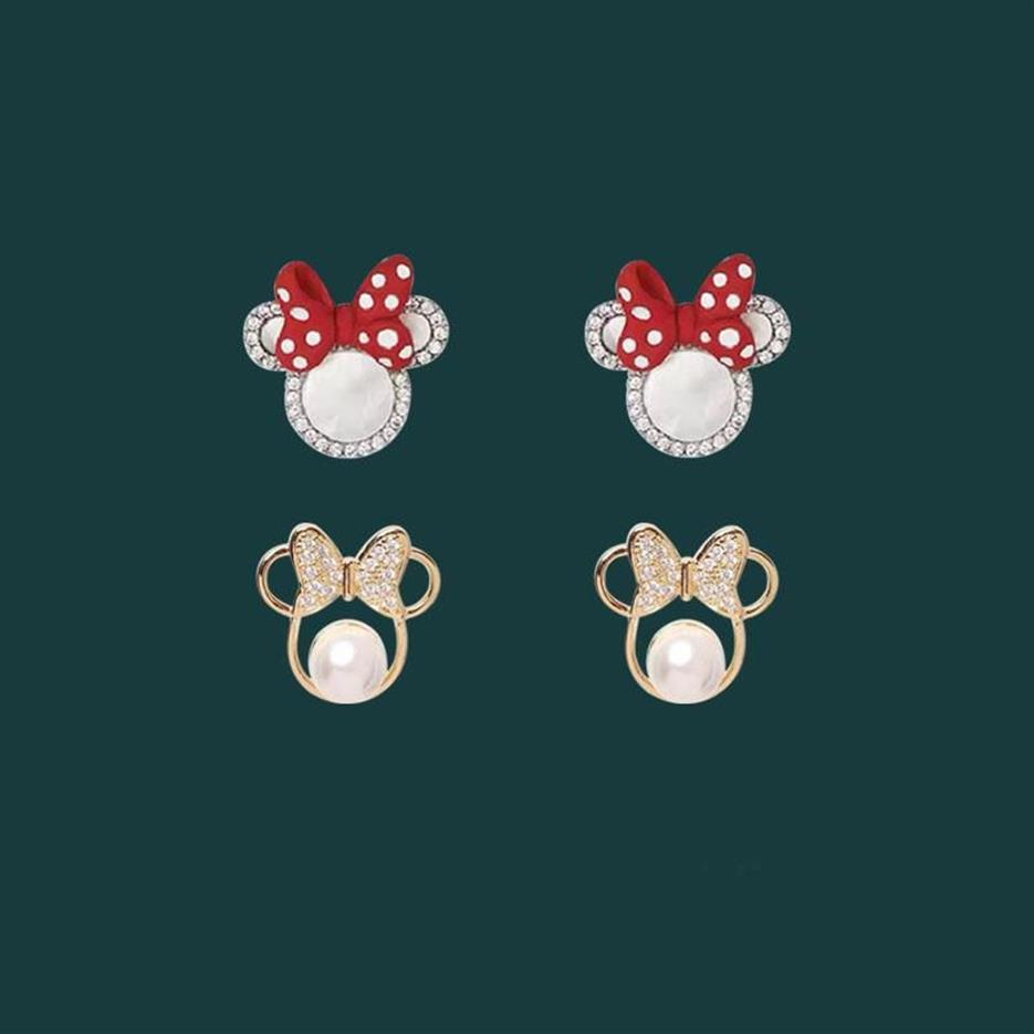 Stud Bow Cute Earrings Whole Pearl Mouse Crystals Cartoon Jewelry For Women 2021 Trend Anime Charm Wedding Accessories270l