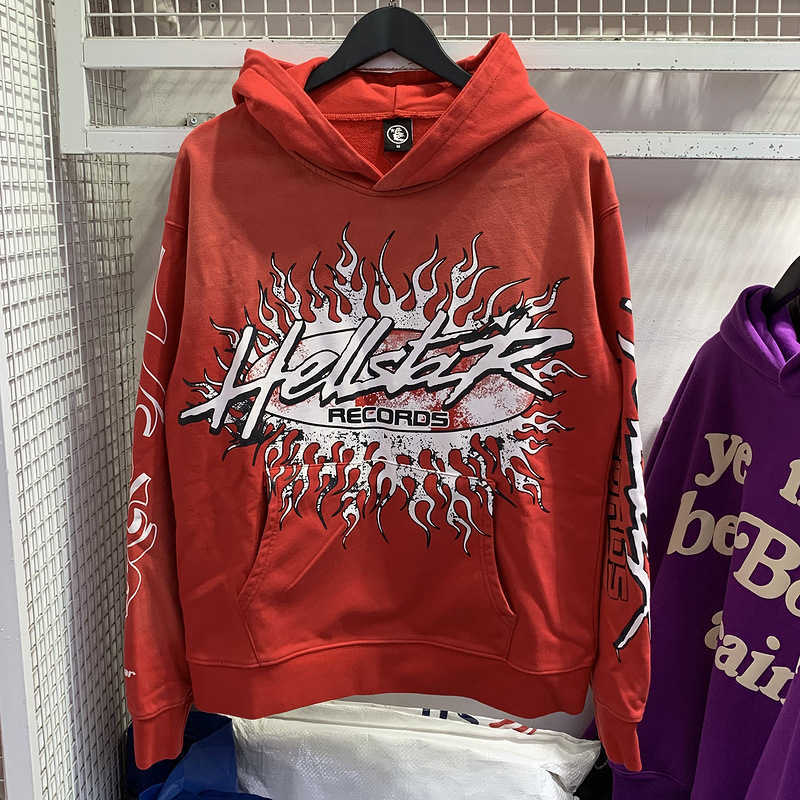 Hellstar T-shirt Star Print Wash Worn Loose Automne/Hiver Pull à capuche