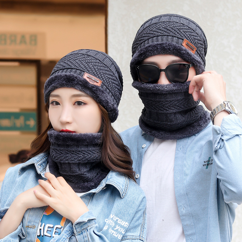 Winter Wool Neck Scarf Cap For Men Women Thick Warm Velvet Beanie Hat Knitted Hat Outdoor Riding Hat Mask Bonnet Hats Set Scarf