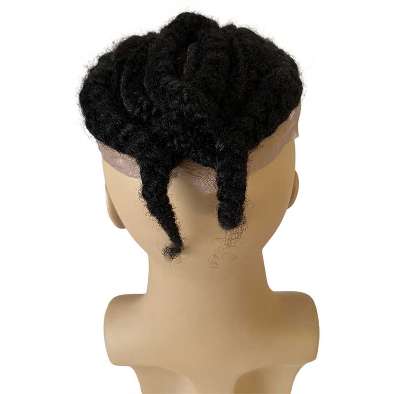 Pièces de cheveux humains vierges mongols # 1 racine noire de jais tresses de maïs Afro 8x10 toupet unité de dentelle complète pour hommes noirs