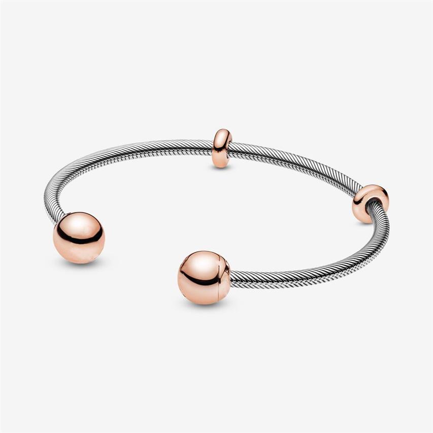 100 ٪ 925 Sterling Silver Rose Gold Moments Snake Chain Style Open Bangle Fashion Consigning Jewelry Aceessories Making For291y