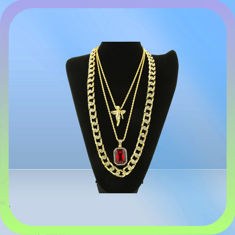 FashionHop Ketting Sieraden Nieuwe Ruby Hanger Ketting Set Mode Cubaanse Link Chain Sieraden Set7173424