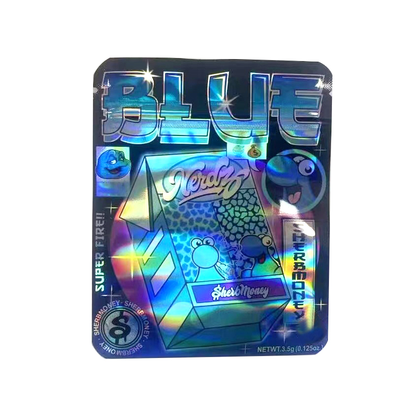 3.5G Holographic Mylar Bags Cartoon Ziplock Pouch Plastic Rainbow Candy Packaging Aluminum Foil Laser Zipper Edibles Die Cut Package 3.5