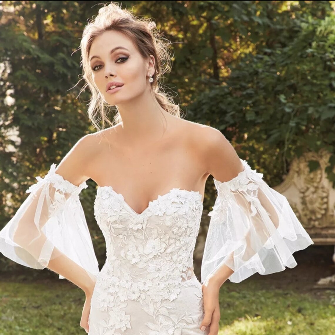 Kabarık Kollu Denizkızı Gelinlik Uzun Kollu Dantel Aplikler Resmi Gelin Gowns Özel Yapımı Vestidos de Novia