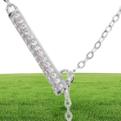 long chain lariat Y necklace Rhodium plated 925 sterling silver summer women sexy necklaces with double cz bar charm simple fashio6075192