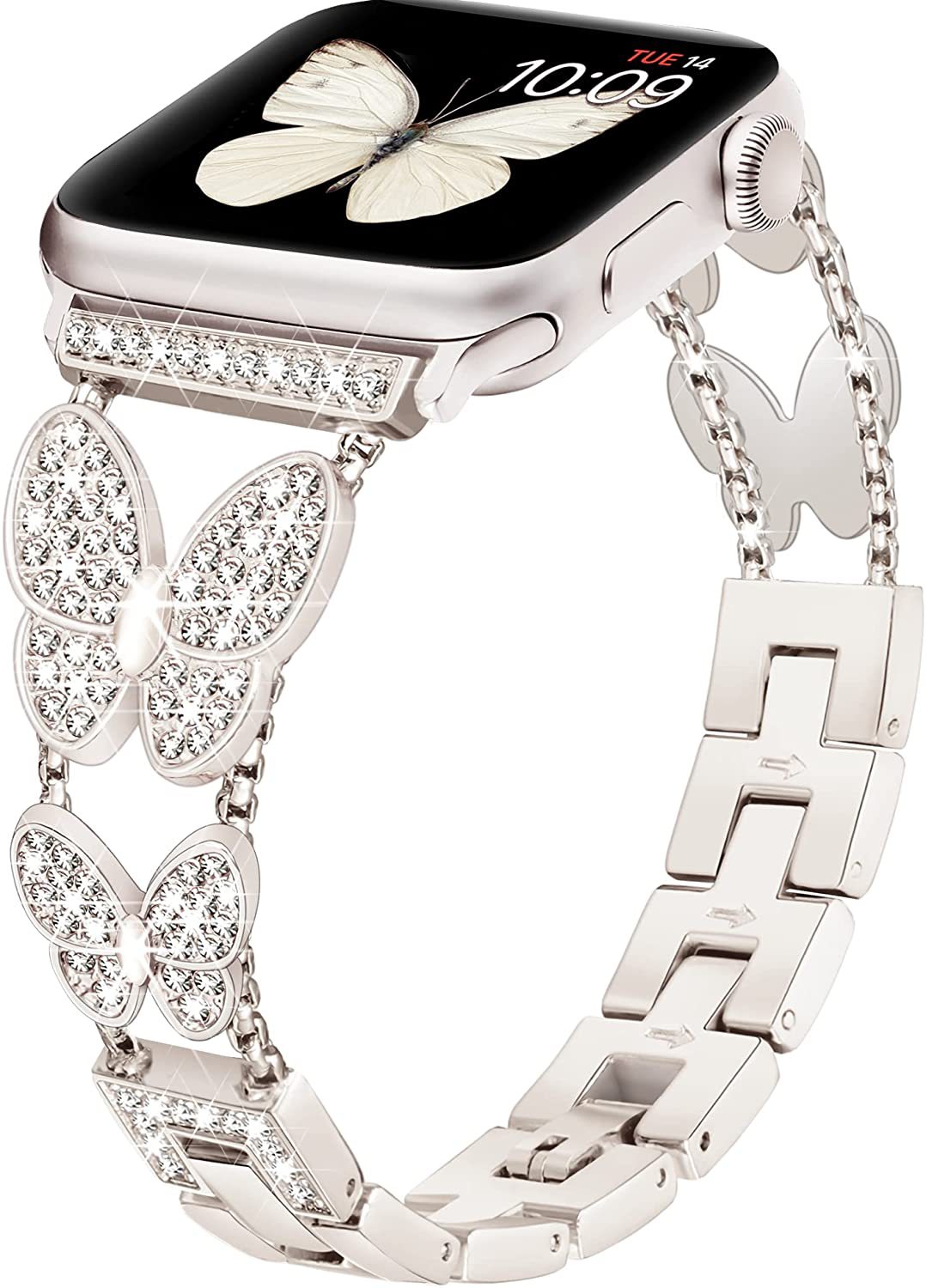 Adatto cinturino Apple, bracciale a farfalla con inserto in diamanti, cinturino paalewatch, cinturino iwatch interamente in diamanti, 20MM22MM