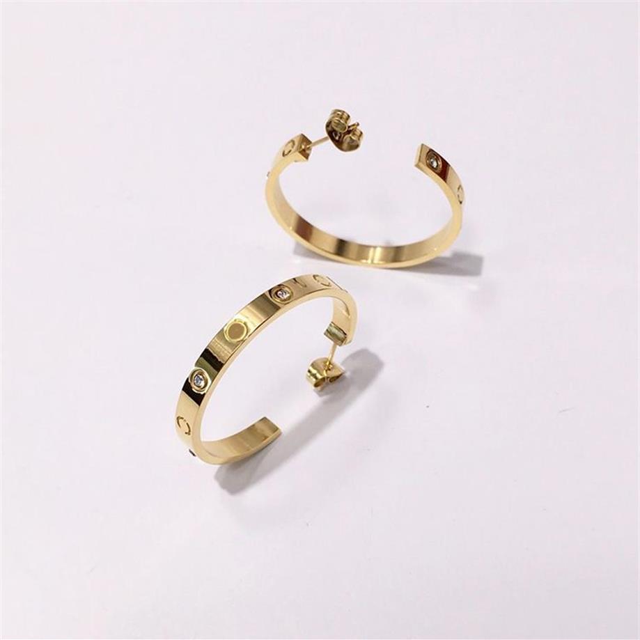 2023 Titanium Steel Gold Hoop Stud Boucle d'oreille pour femme exquise simple mode C diamant bague dame boucles d'oreilles bijoux cadeau 286E