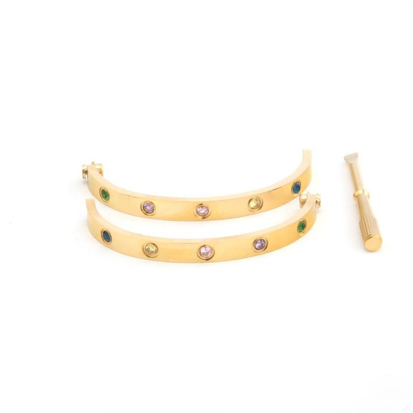 Brazaletes de pareja de acero de titanio 316L, joyería de piedra colorida, pulsera de movimiento para mujeres y hombres, pulsera con tornillo y destornillador, Pulseira245P