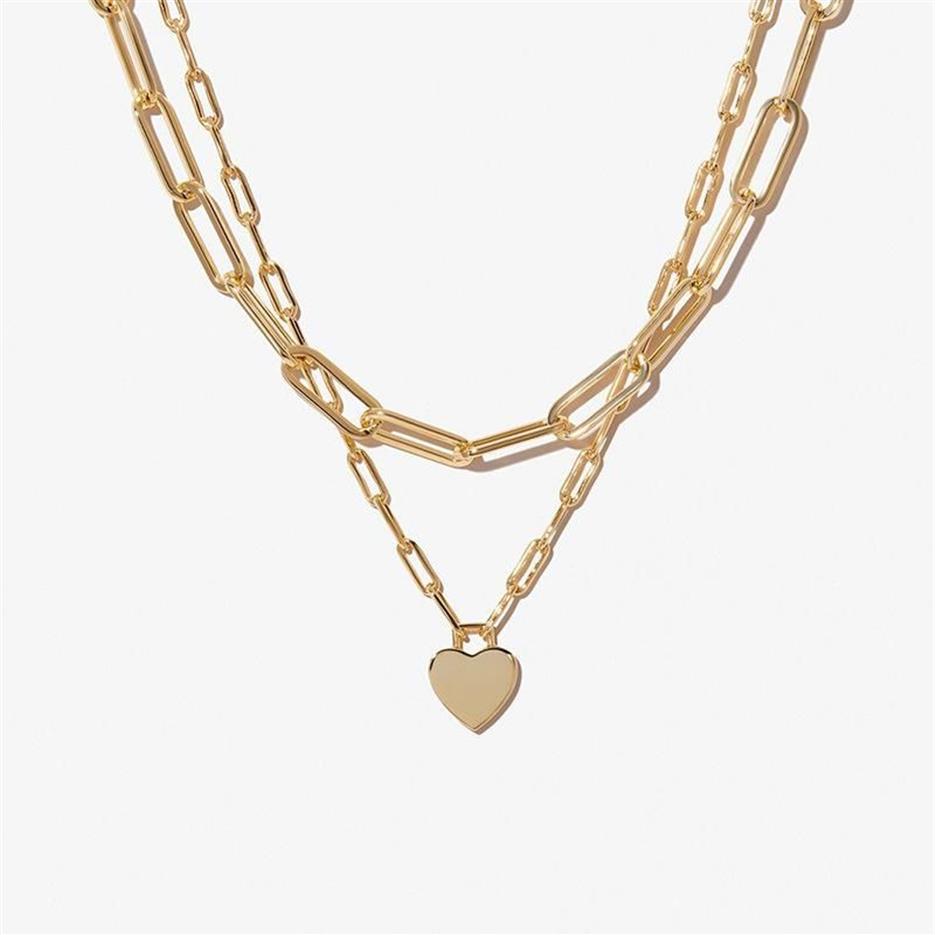 Pendentif colliers mode femmes Simple Double couche coeur trombones chaîne collier Sexy fête bijouxPendant245B