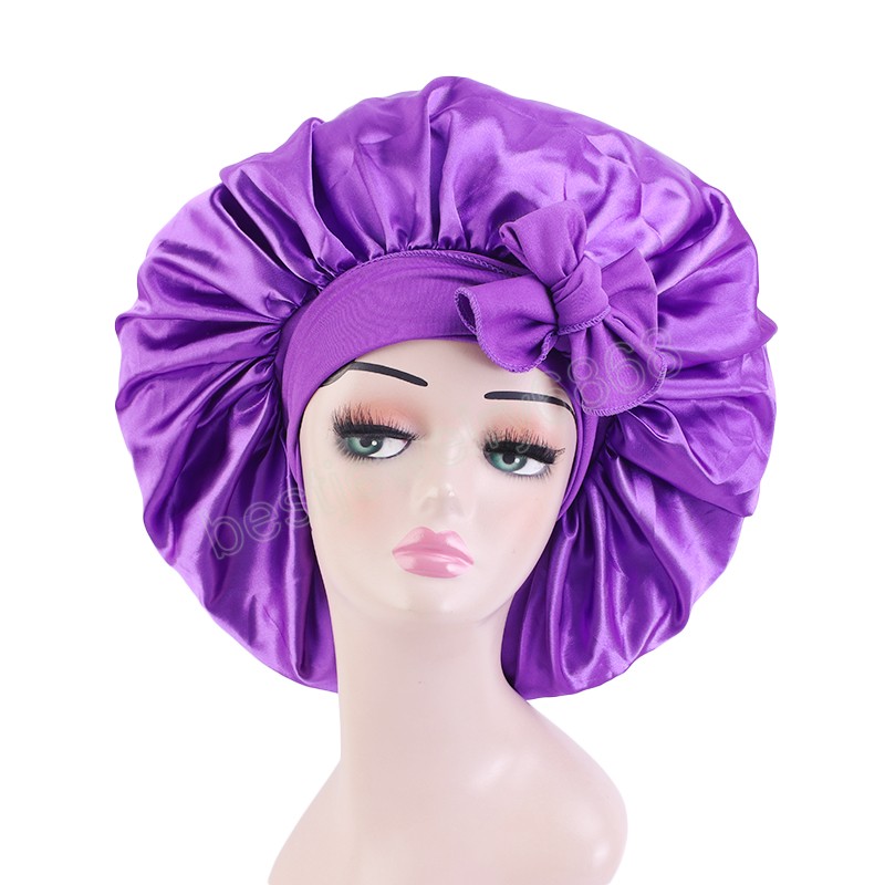 Grand Bonnet en Satin pour femmes, Bonnet de nuit soyeux, élastique, Bonnet de douche, Bonnet pour cheveux, couvre-tête, cheveux tressés bouclés